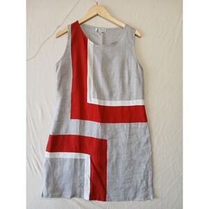 Dea Linen Dress with Geometric Pattern Size M